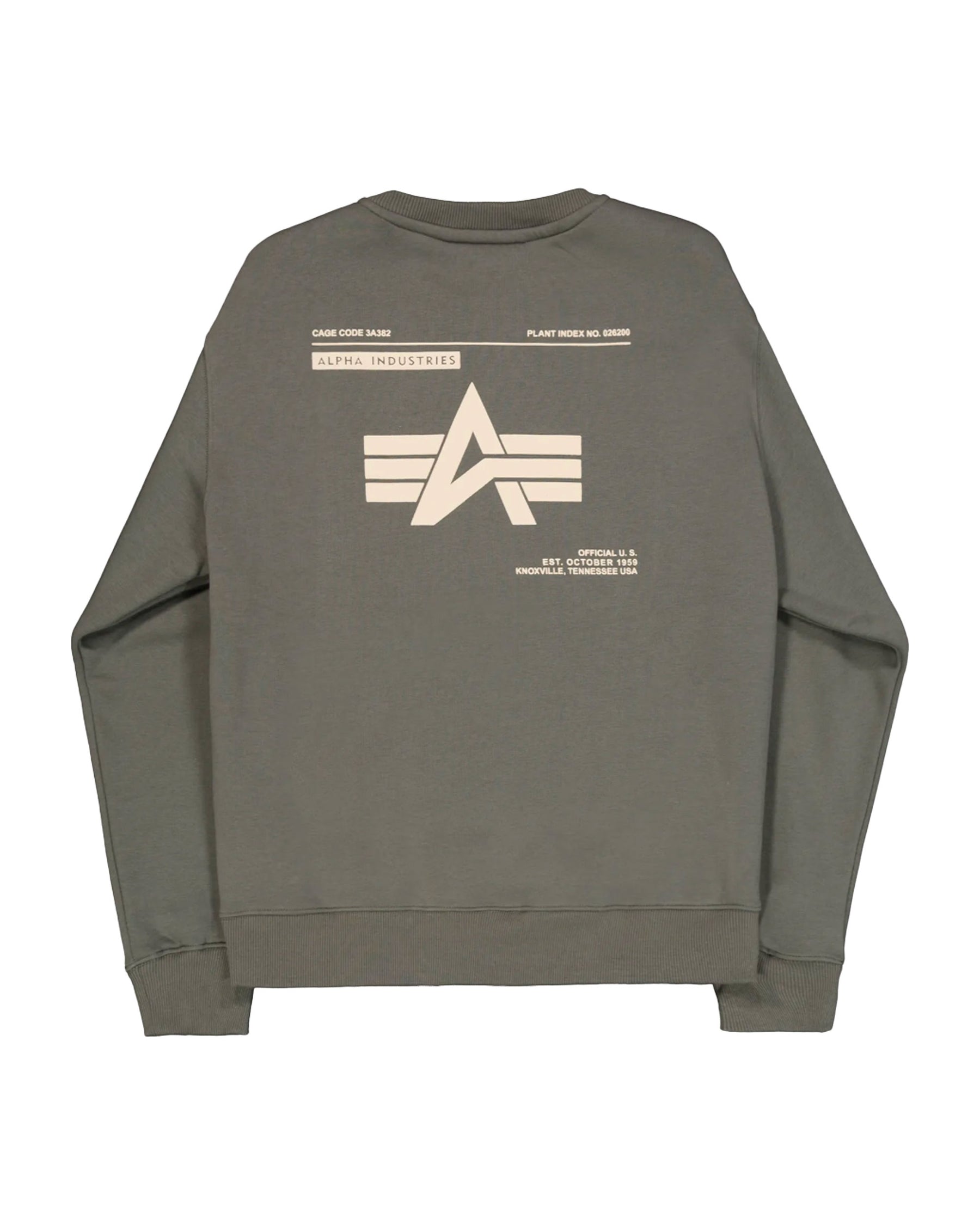 Felpa Uomo Alpha Industries Label Sweater Back Print Dark Olive