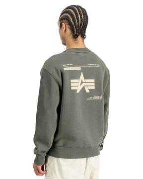 Felpa Uomo Alpha Industries Label Sweater Back Print Dark Olive