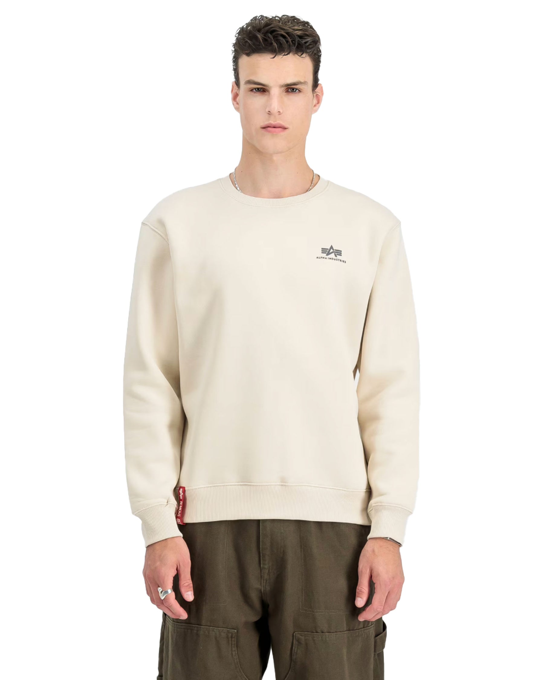 Felpa Uomo Alpha Industries Small Logo Jet Stream White