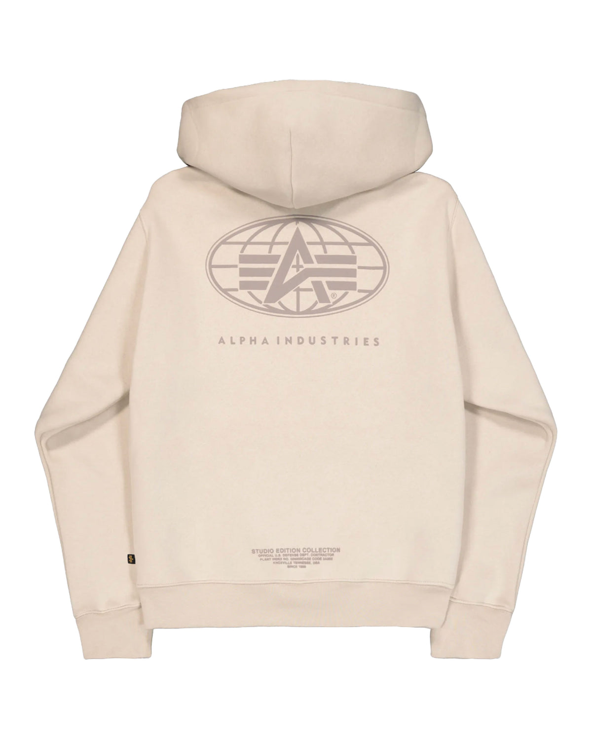 Felpa Uomo Alpha Industries World Logo Back Print Hoodie Organic Beige