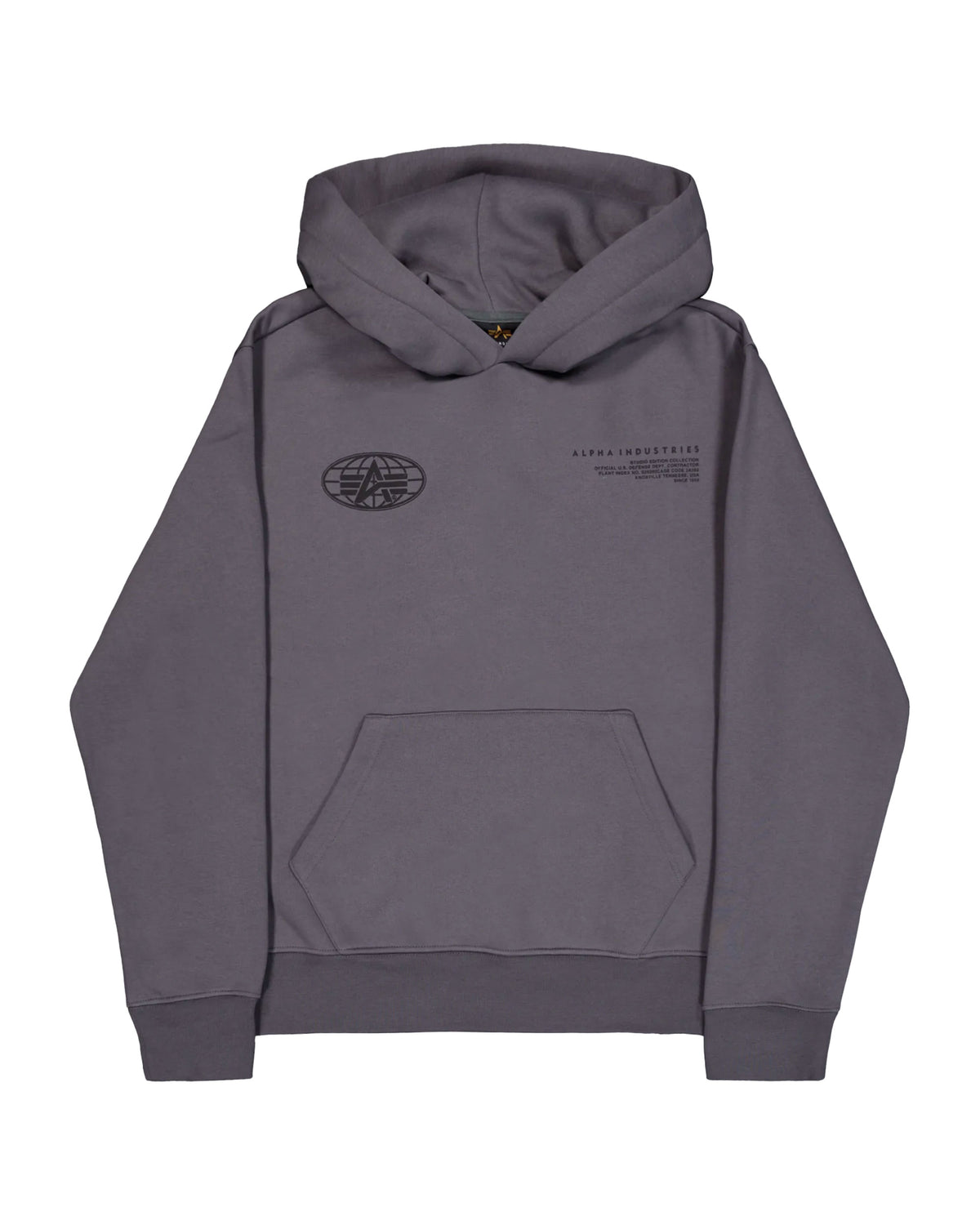Felpa Uomo Alpha Industries World Logo Back Print Hoodie Vintage Grey