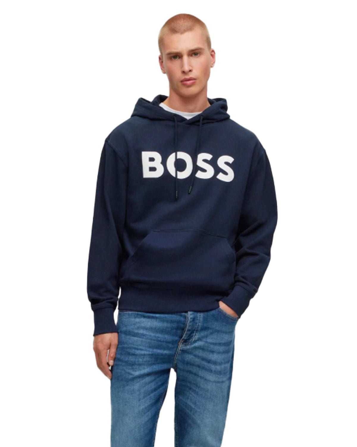 Felpa Uomo Boss Big Logo Blu