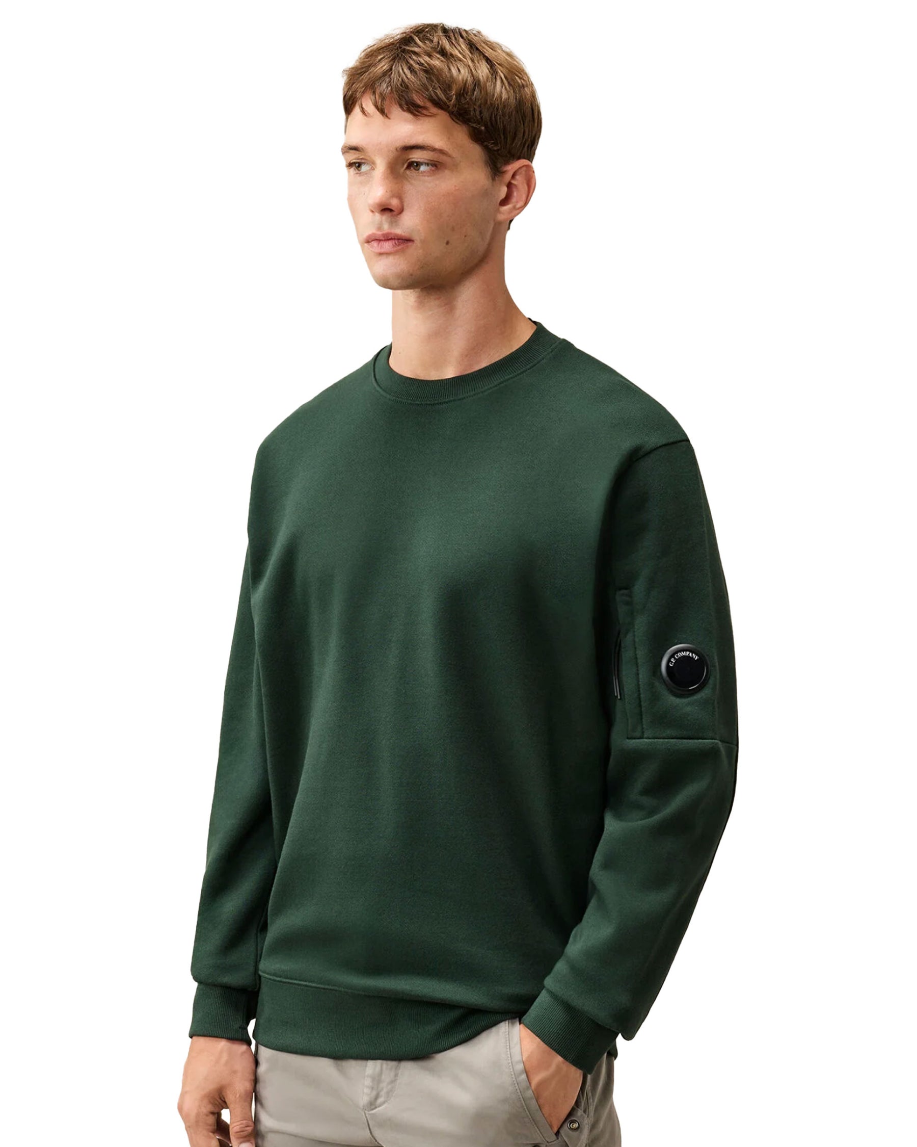 CP Company Men's Sweatshirt Brushed And Emerized Diagonal Fleece Creawneck Lens Sweatshirt ponderosa Pine