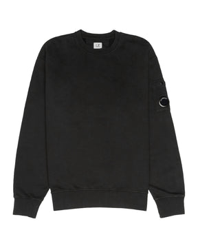 Felpa Uomo CP Company Brushed And Emerized Diagonal Fleece Crewneck Lens Sweatshirt Black