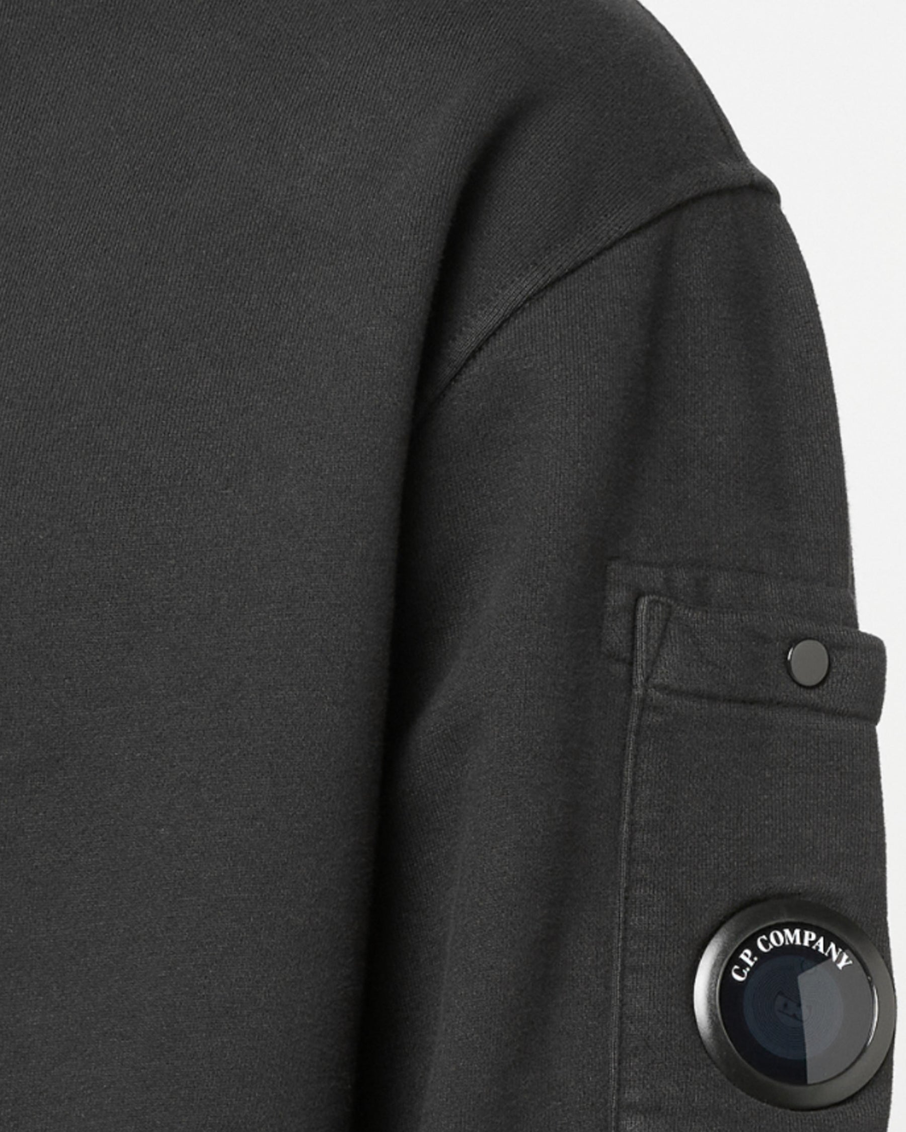 Felpa Uomo CP Company Brushed And Emerized Diagonal Fleece Crewneck Lens Sweatshirt Black