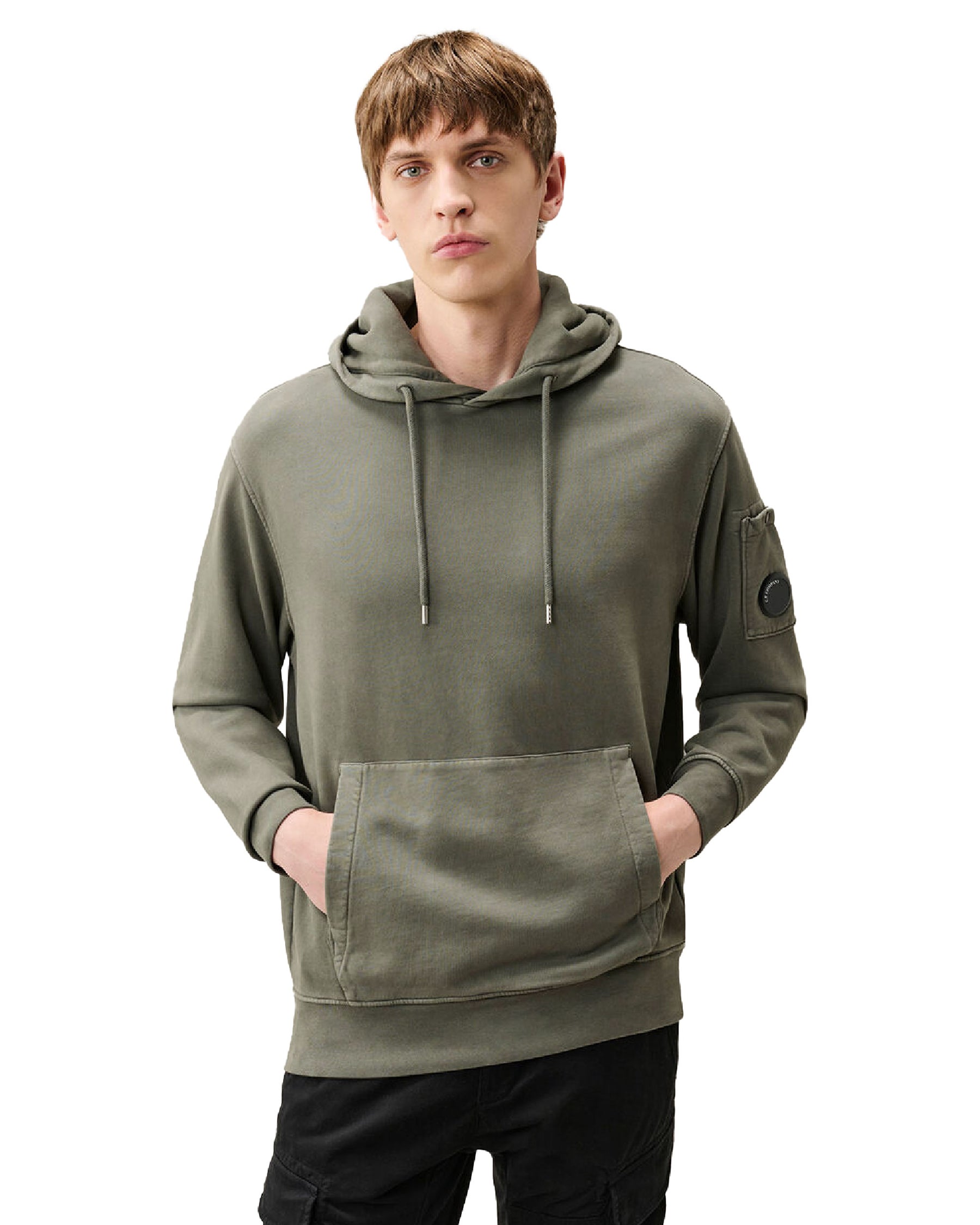 CP Company Brushed And Emerized Diagonal Fleece Hooded Lens Sweatshirt Castor Gray