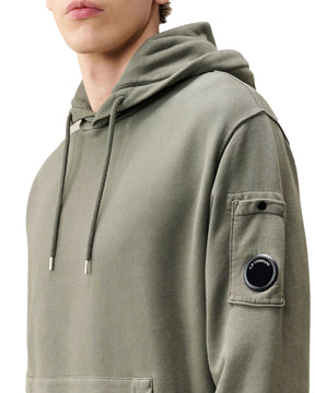 CP Company Brushed And Emerized Diagonal Fleece Hooded Lens Sweatshirt Castor Gray