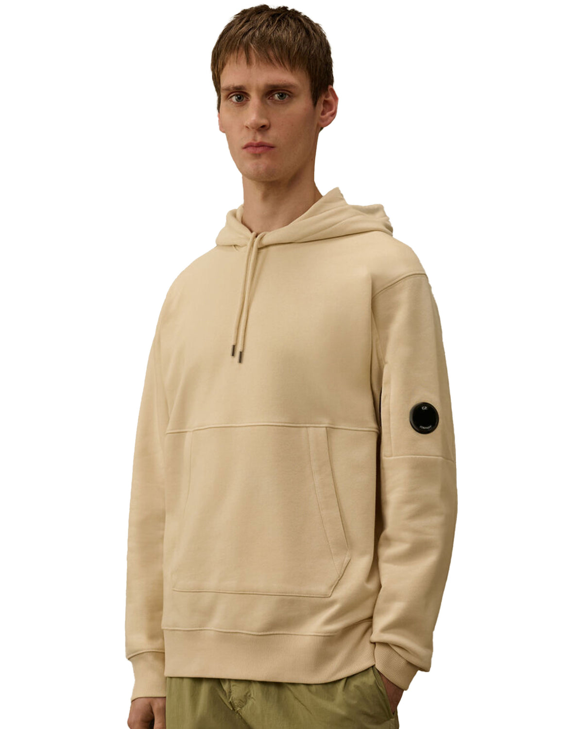 Men's Diagonal Fleece Hooded Lens Cream Sweatshirt