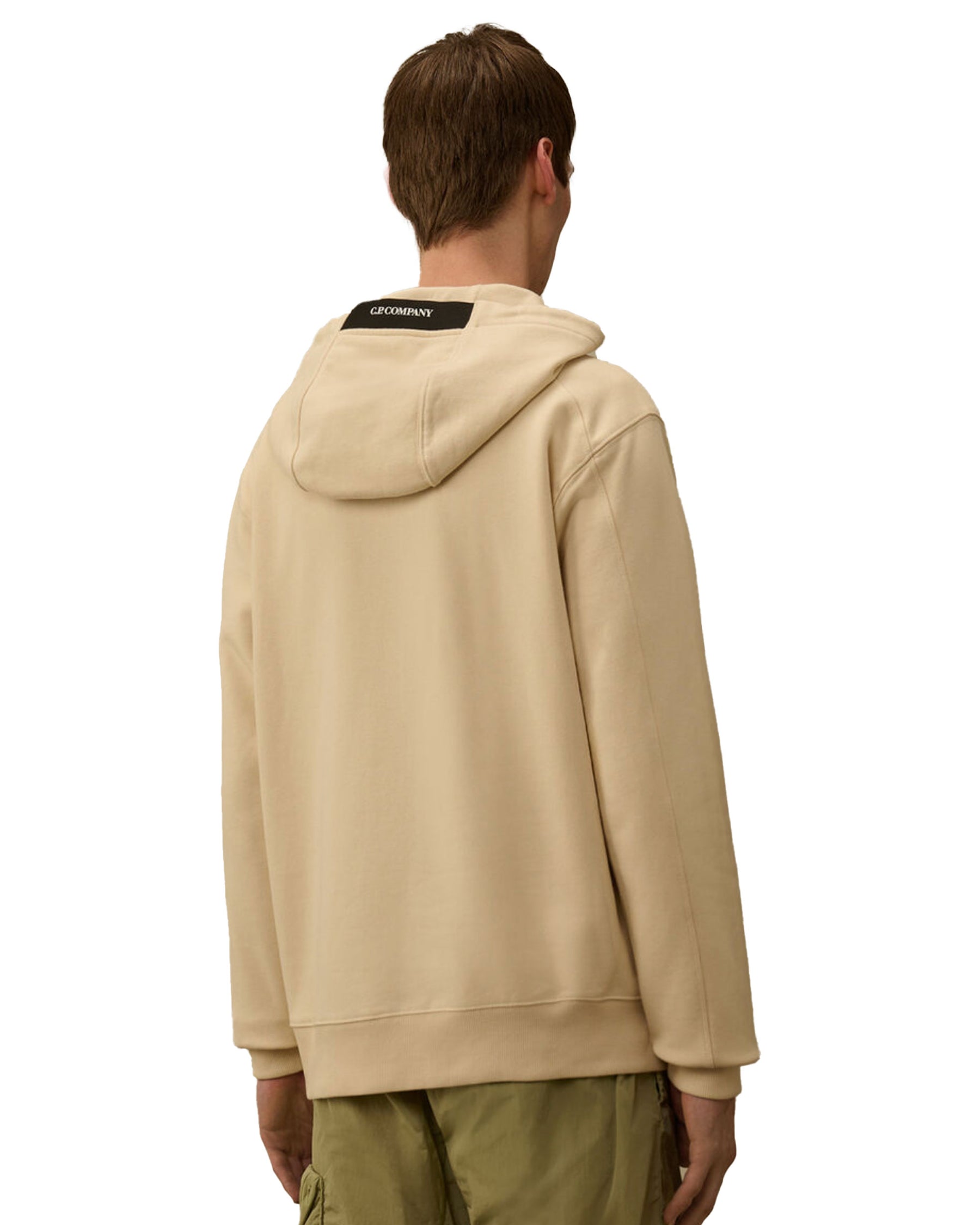 Men's Diagonal Fleece Hooded Lens Cream Sweatshirt