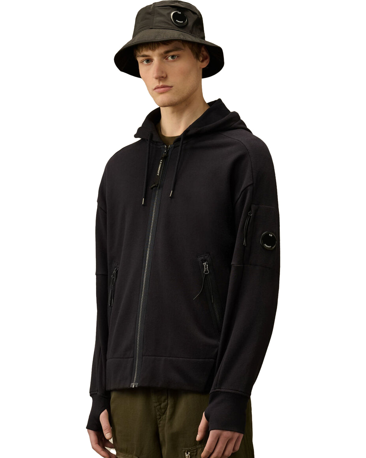 Felpa Uomo CP Company Diagonal Raised Fleece Full Zip Hooded Sweatshirt Total Eclipse Blu
