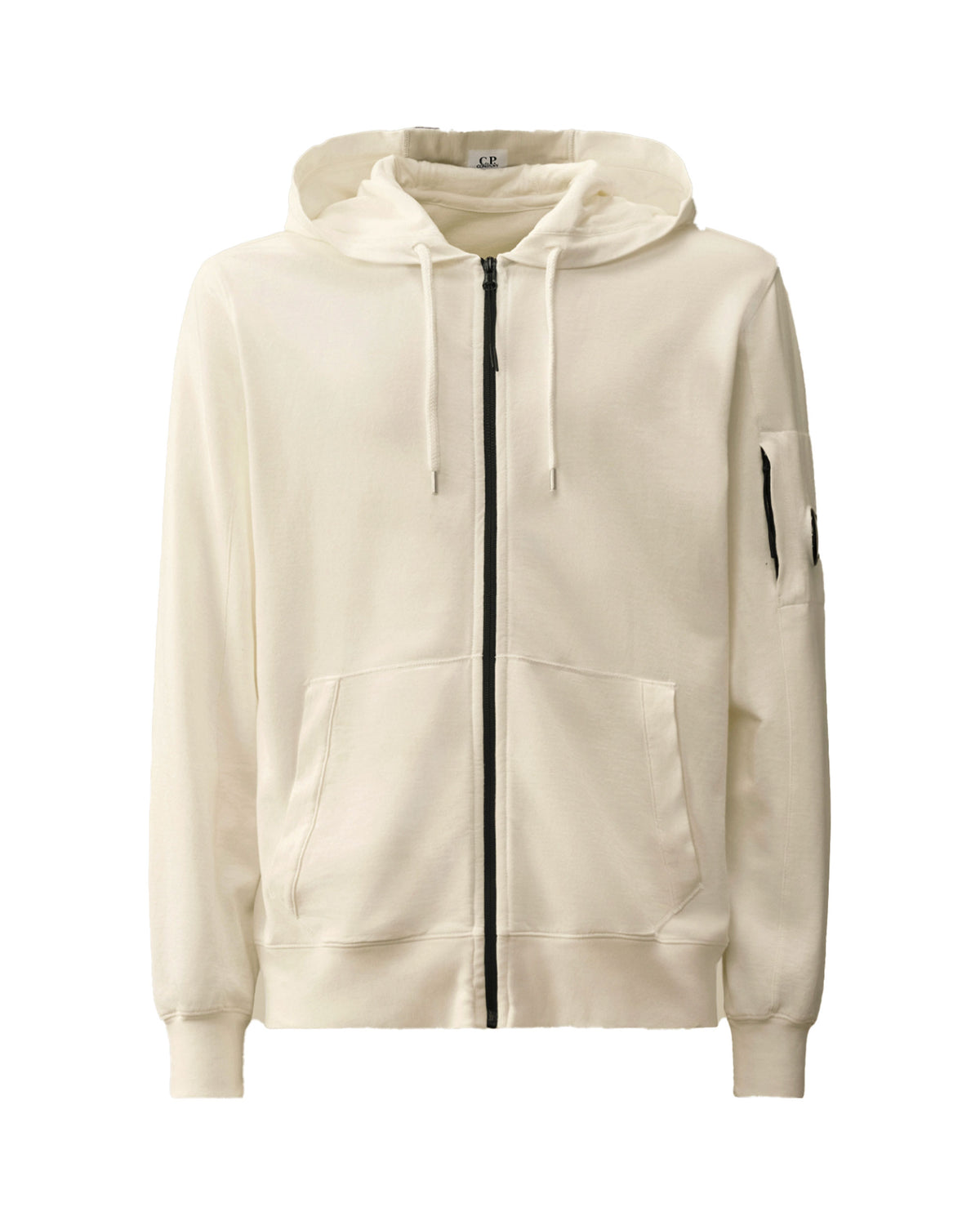 Felpa Uomo CP Company Light Fleece Full Zip Hooded Sweatshirt Gauze White