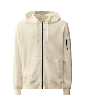 Felpa Uomo CP Company Light Fleece Full Zip Hooded Sweatshirt Gauze White