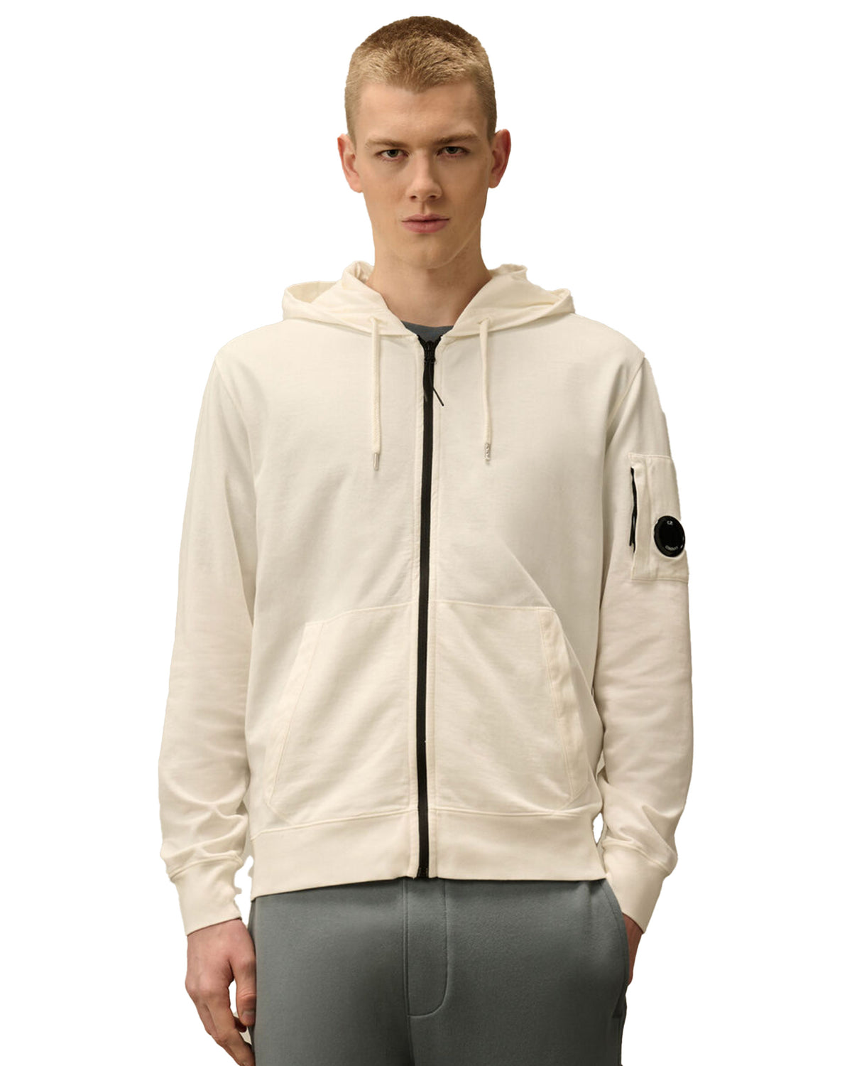Felpa Uomo CP Company Light Fleece Full Zip Hooded Sweatshirt Gauze White