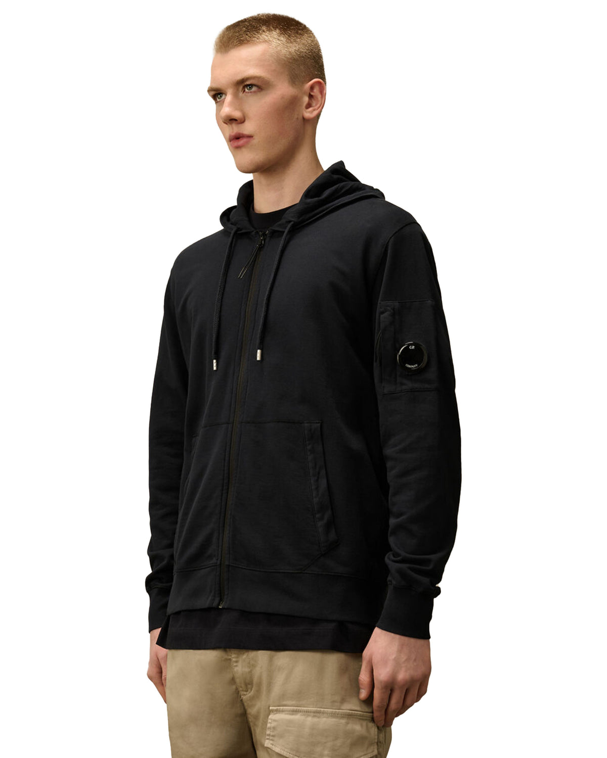 Felpa Uomo CP Company Light Fleece Full Zip Hooded Sweatshirt Total Eclipse Blu