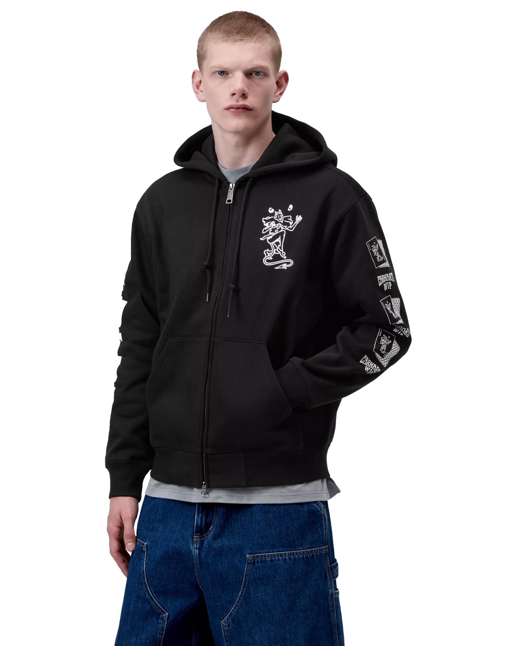 Carhartt Wip Men's Sweatshirt Hooded Playing Cards Jacket Black