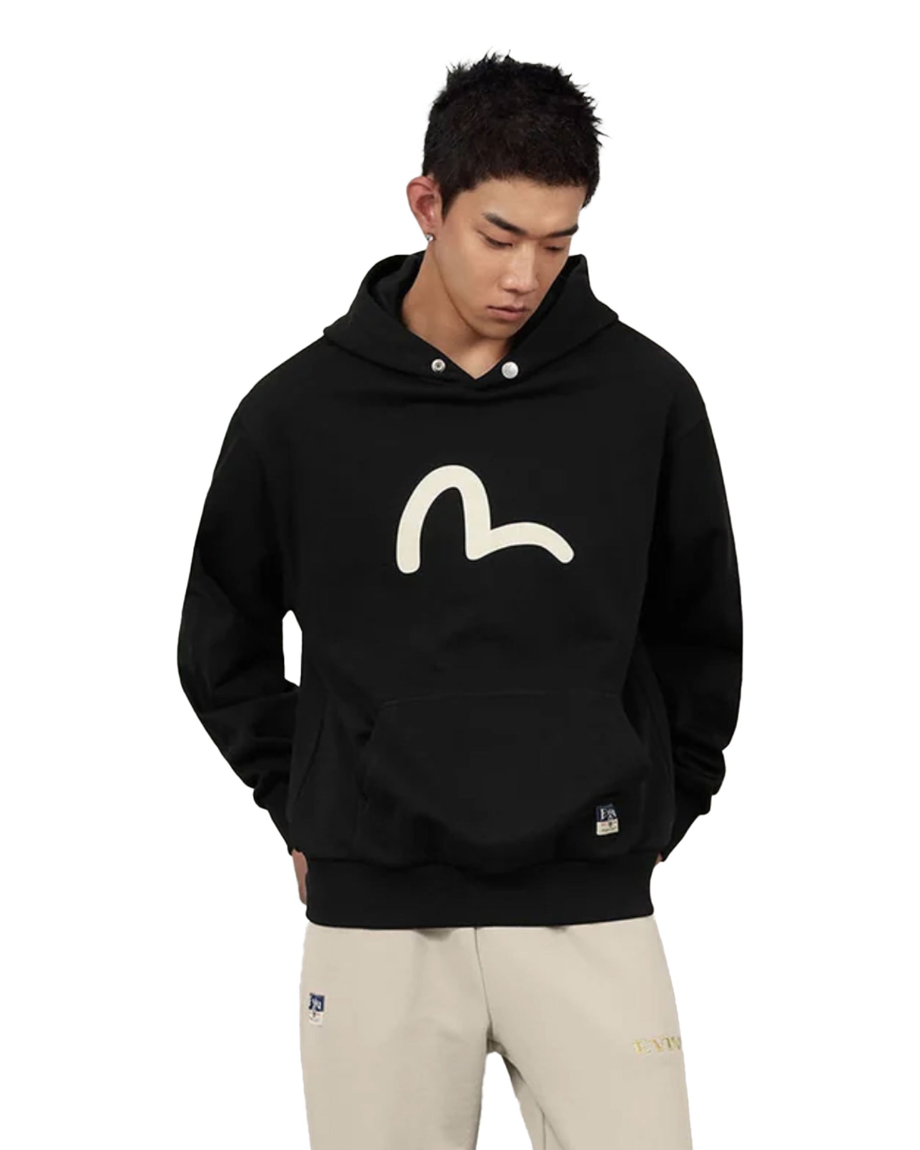 Felpa Uomo Evisu Seaguall Printed Hoodie Nero