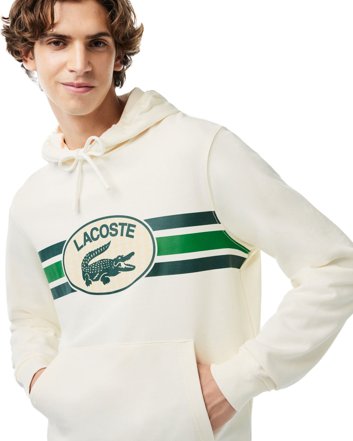 Man Hoodie Lacoste Big Logo Cream