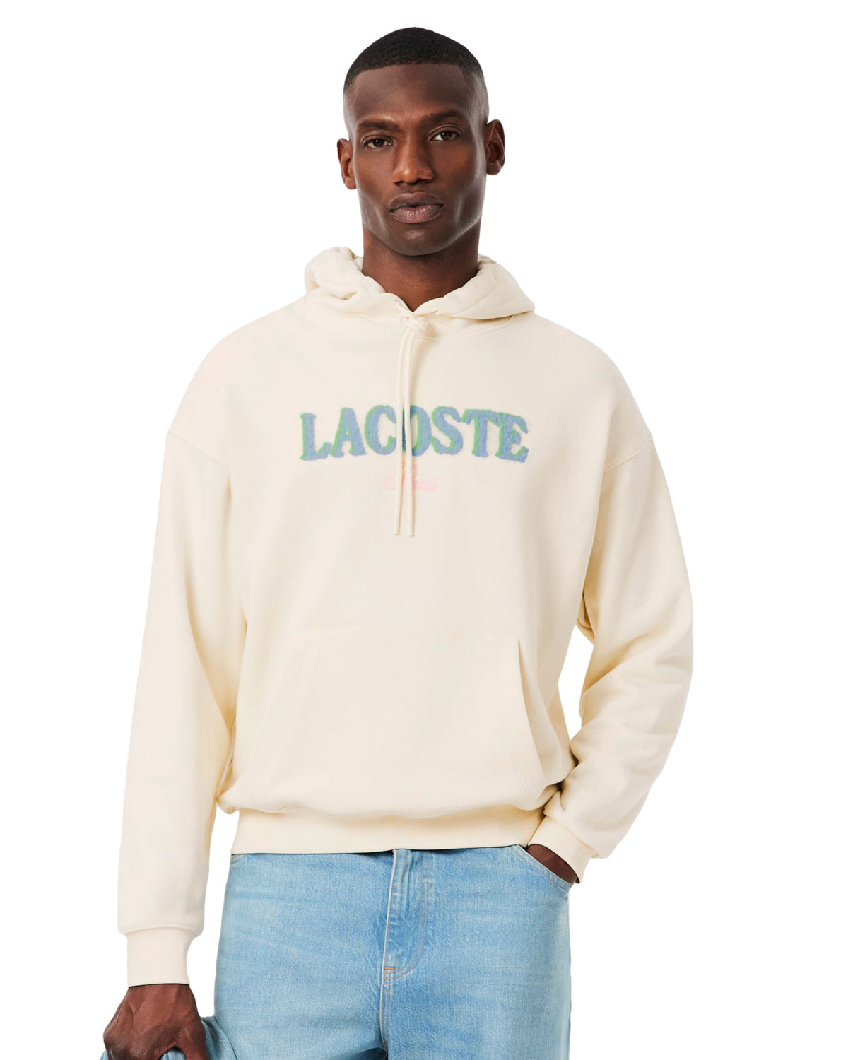 Felpa Uomo Lacoste Loose Fit Logo Ricamato Panna
