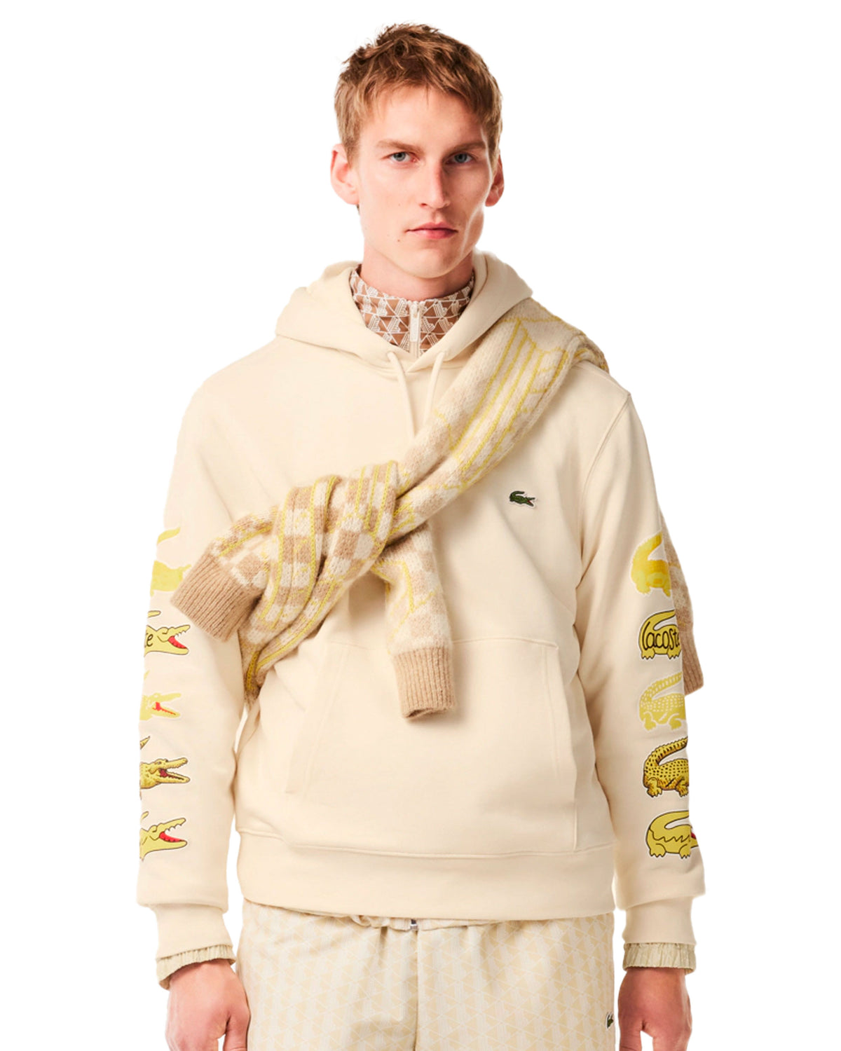 Man Hoodie Lacoste Patch Beige