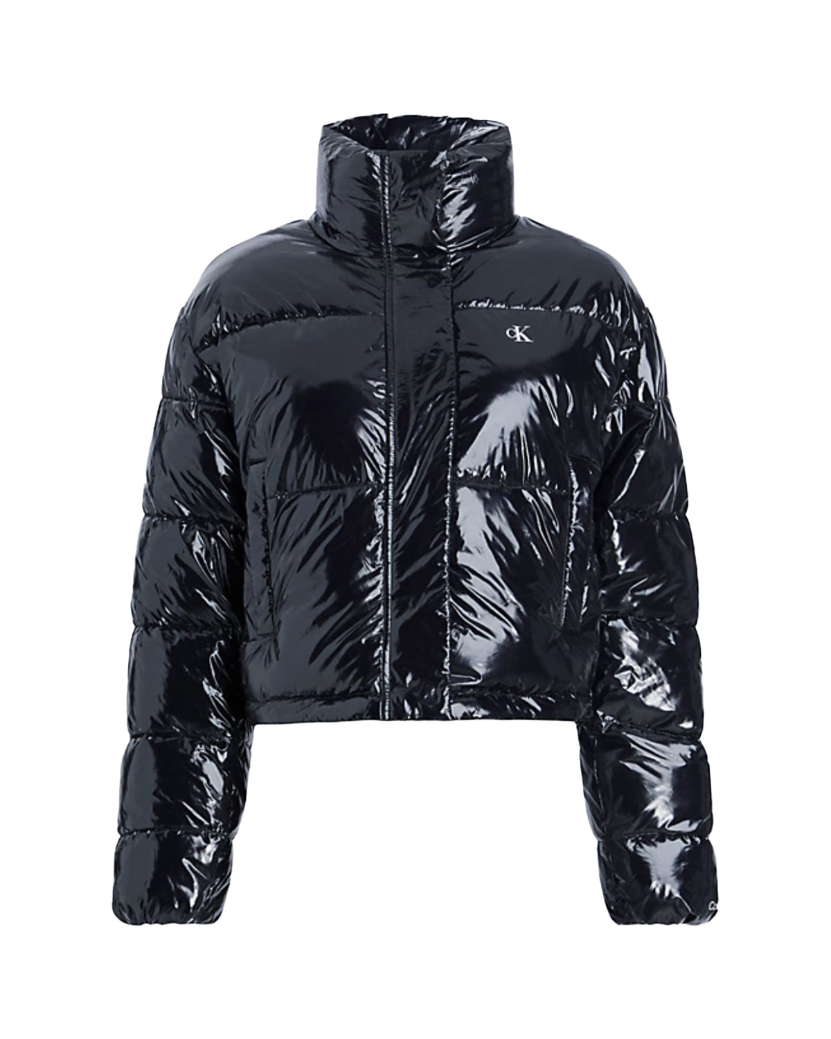 Woman Jacket Calvin Klein Cropped Shiny Puffer Black