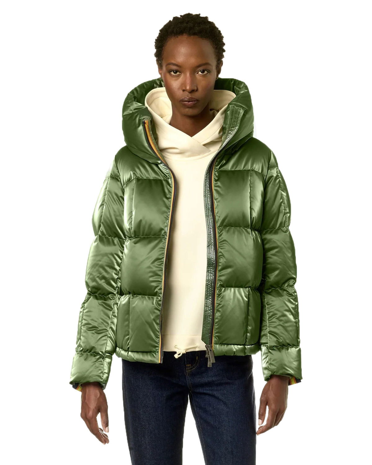 Woman's Jacket K-Way Brielin Heavy Brick Like Quilted Green