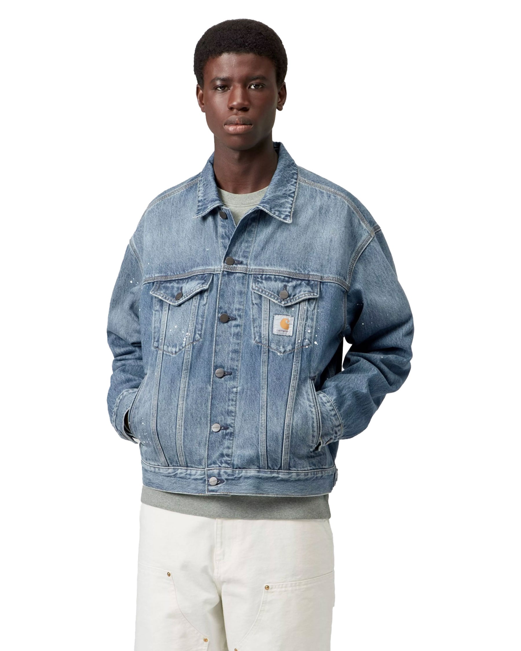 Giacca Uomo Carhartt Wip Helston Blue destroy wash splatter