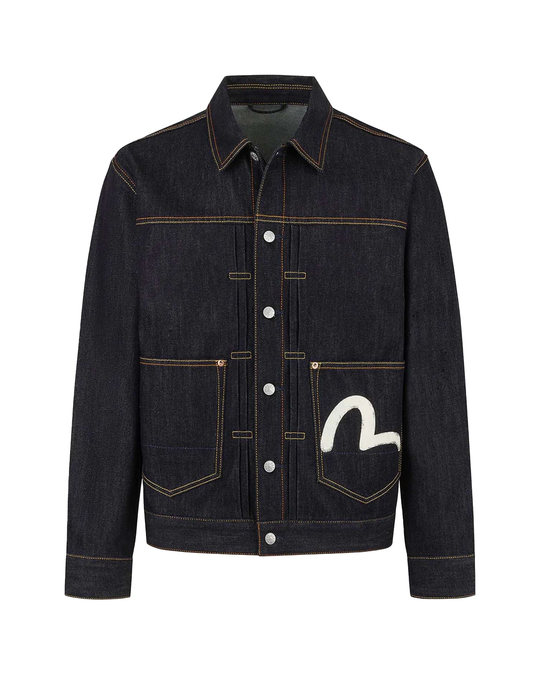 Evisu Men's Jacket Ecru Seagull Printed Raw Indigo