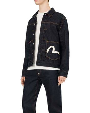 Evisu Men's Jacket Ecru Seagull Printed Raw Indigo