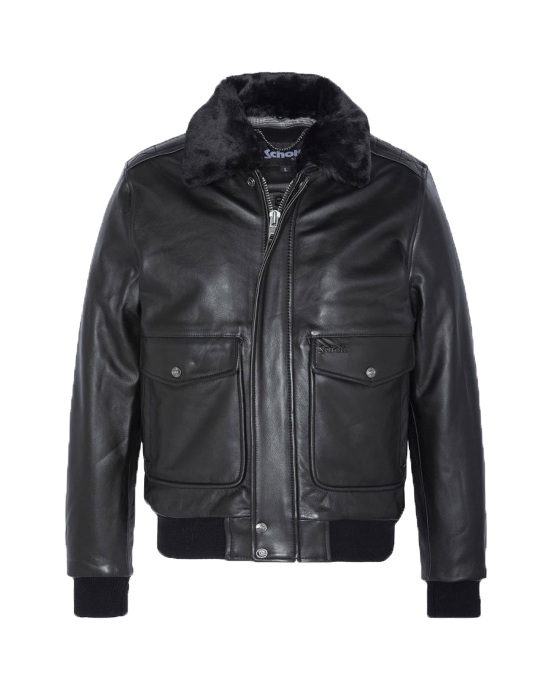 Man Jacket Schott Nyc Leather Black Pilot