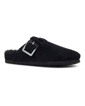 Women Sabot Colors Of California Suede Furry Bio Closed Toe Black