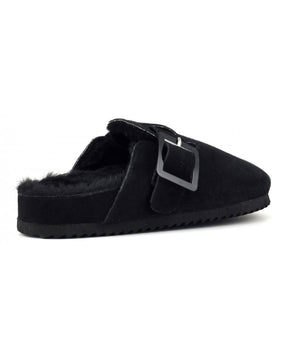 Women Sabot Colors Of California Suede Furry Bio Closed Toe Black