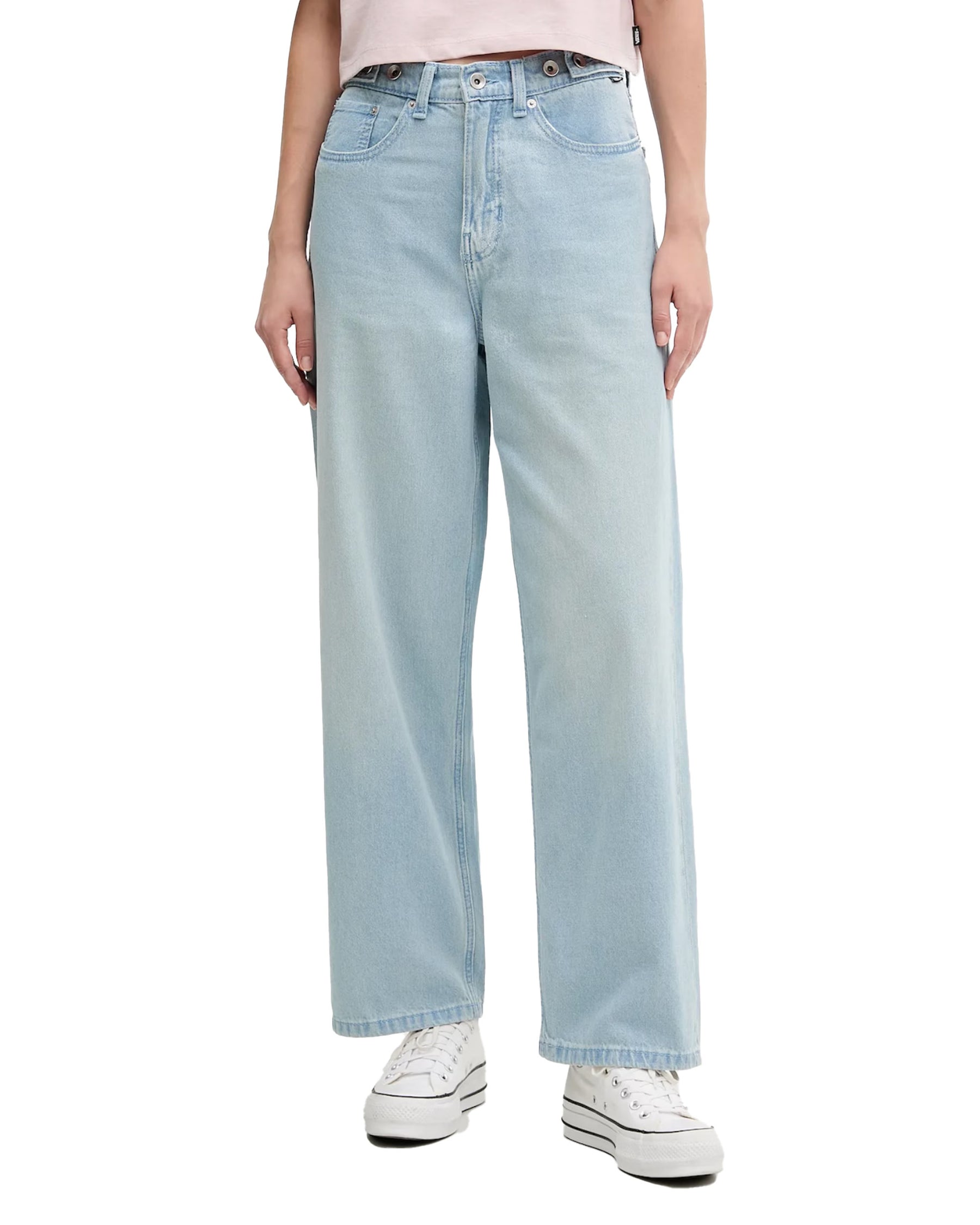 Jeans Donna Vans Cinched Check 5 Baggy Blu Chiaro