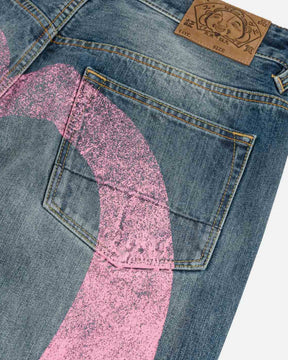 Evisu Men's Jeans Pink Daicock Ripped Jeans Indigo