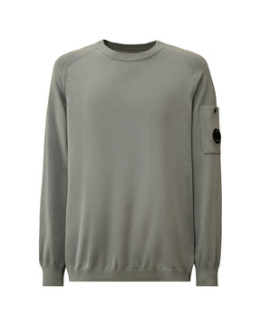 CP Company Cotton Crepe Crewneck Lens Sweater Silver Blue