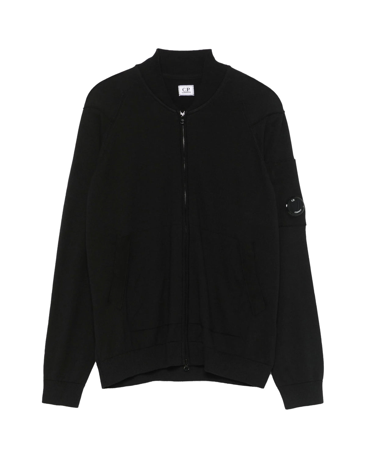 CP Company Sea Island Full Zip Lens Cardigan Black