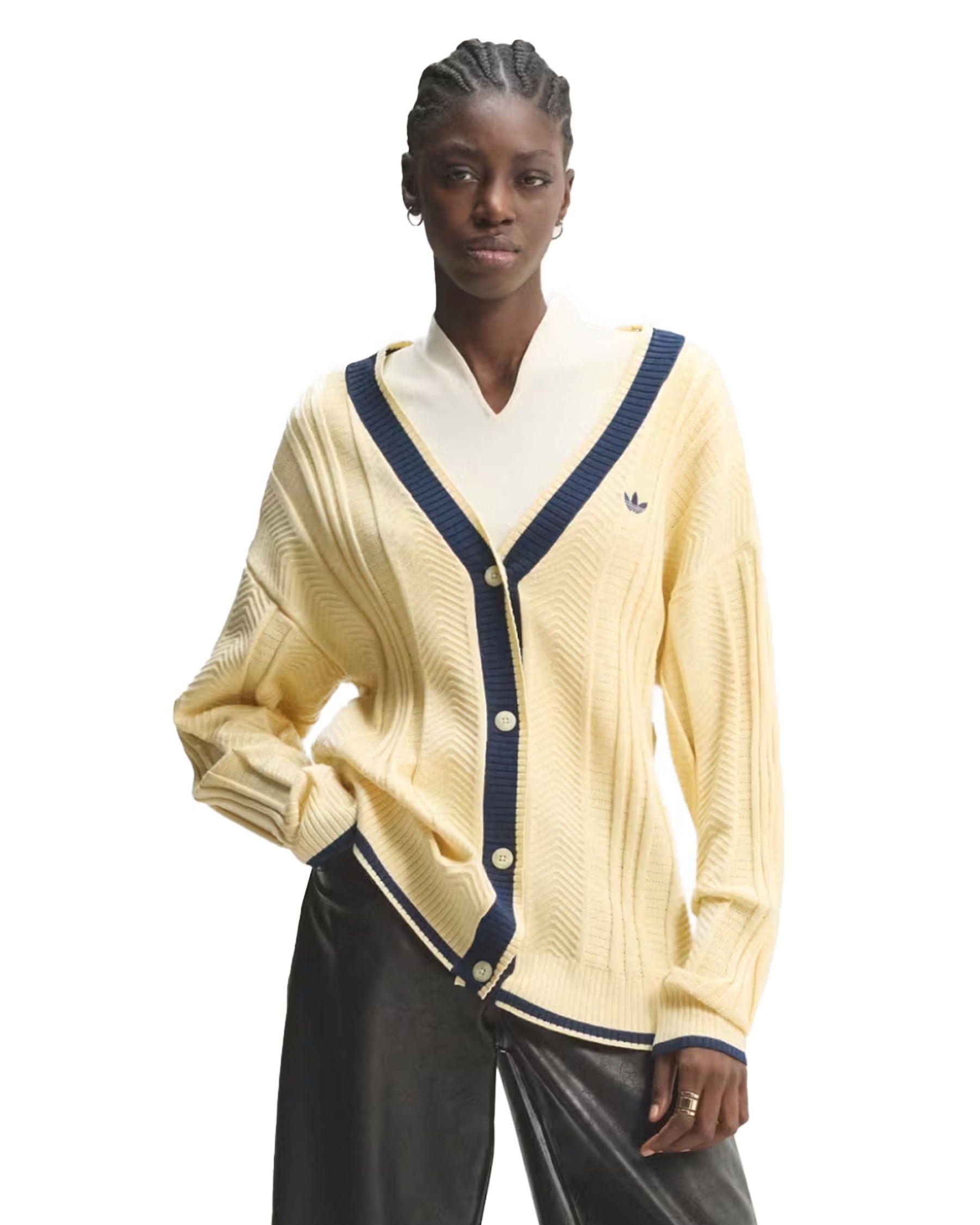 Maglione Donna Adidas Cable Knit Cardigan Panna