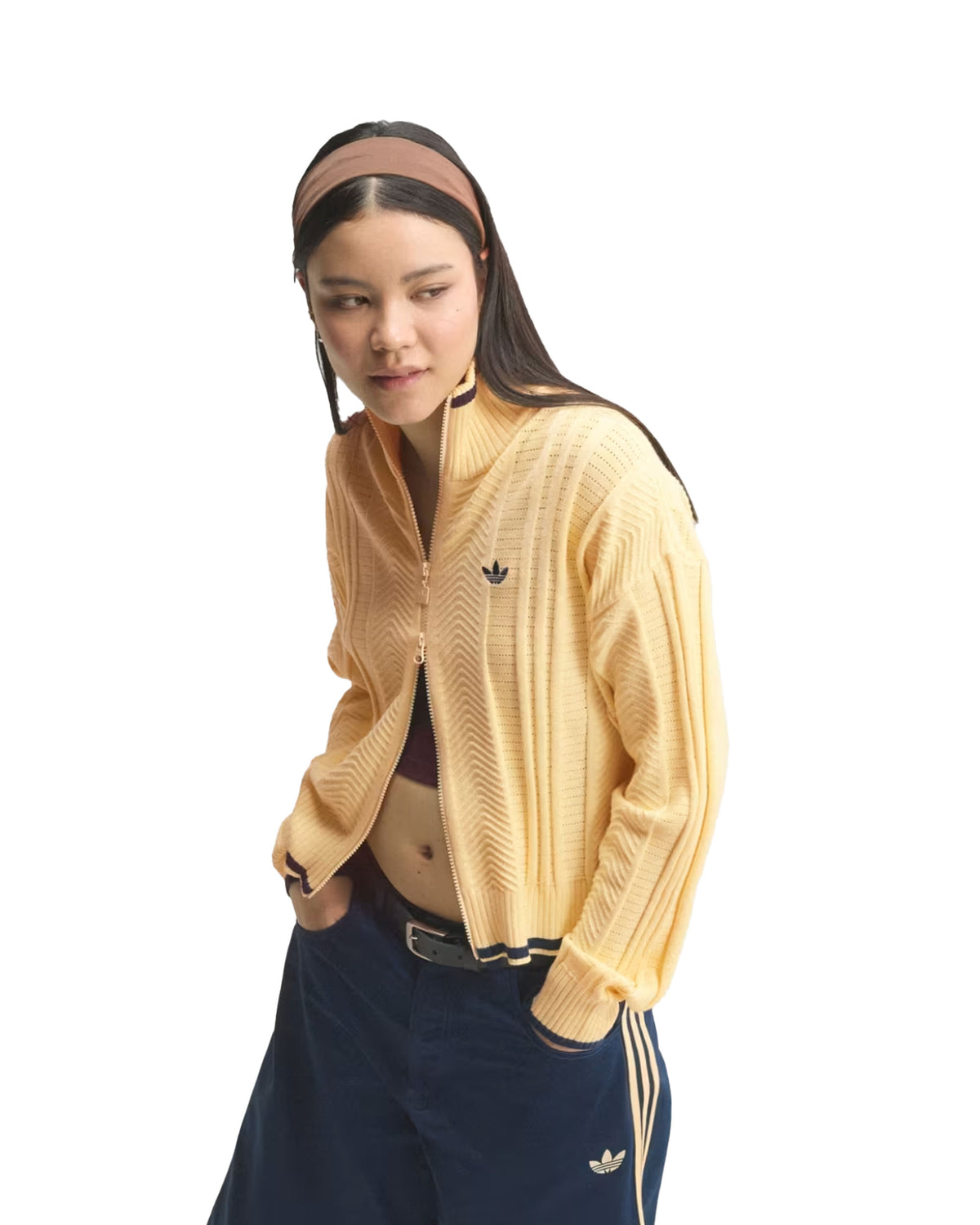 Adidas Cable Knit Firebird Track Top Women's Sweater Cream