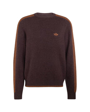 Maglione Uomo Adidas 3-Stripes Fluffy Knit Crew Sweatshirt Marrone