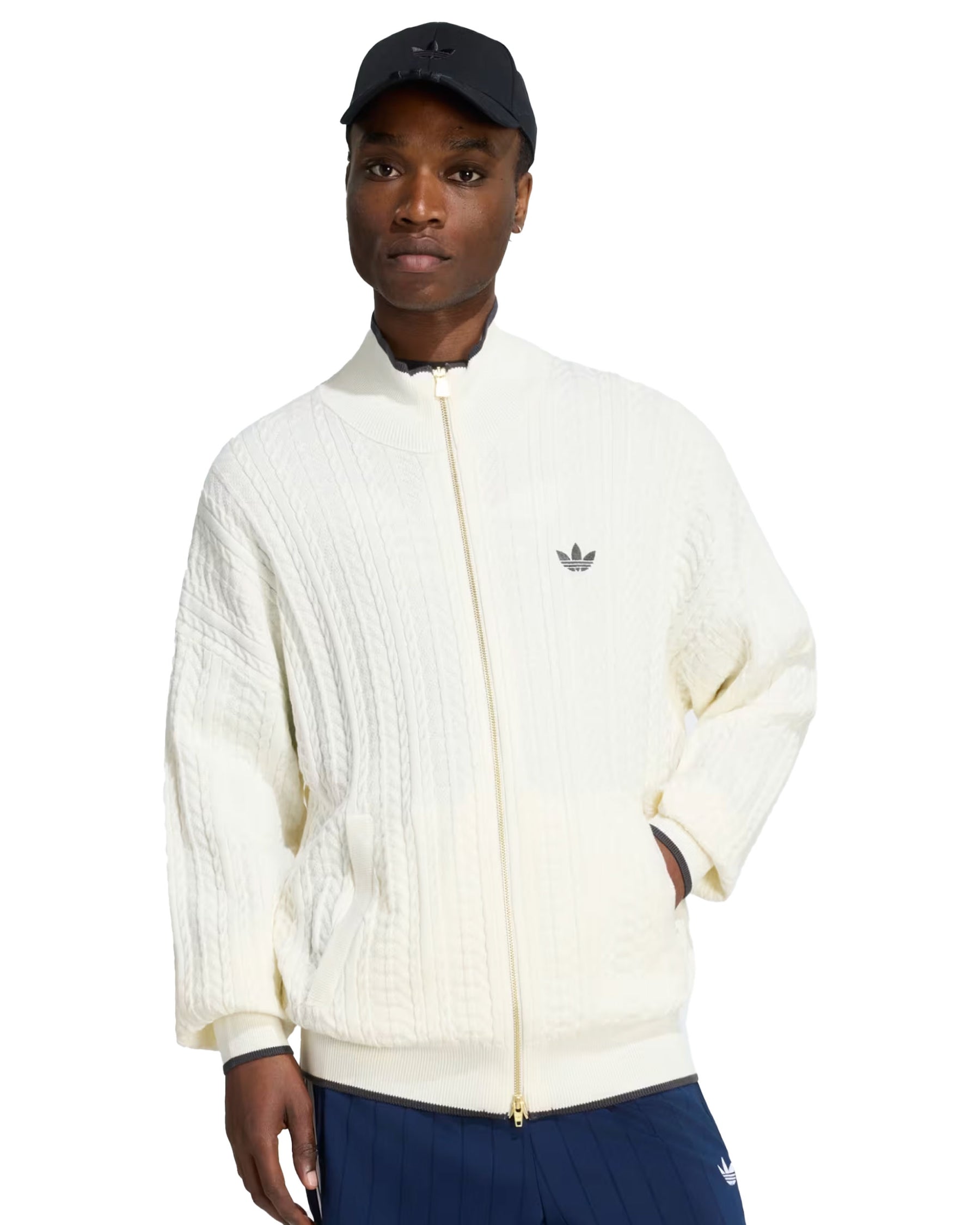 Maglione Uomo Adidas Firebird Cable Knit Track Top Bianco