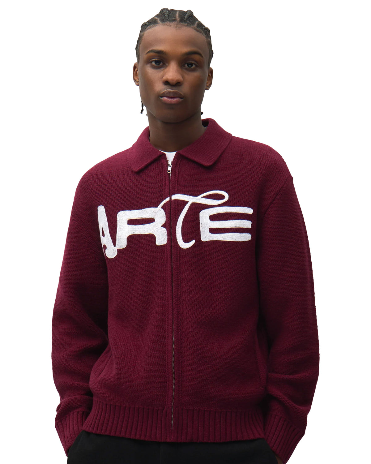 Maglione Uomo Arte Antwerp Stencil Zip Cardigan Bordeaux