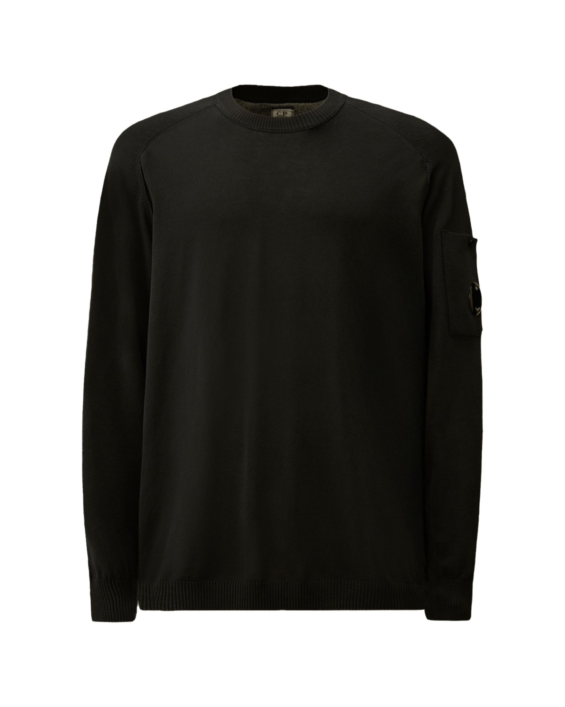 CP Company Men's Sweater Cotton Crepe Crewneck Lens Sweater Black