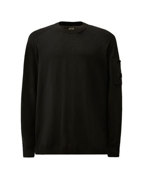 CP Company Men's Sweater Cotton Crepe Crewneck Lens Sweater Black
