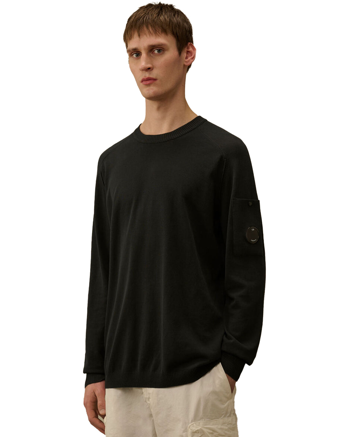 Maglione Uomo CP Company Cotton Crepe Crewneck Lens Sweater Black