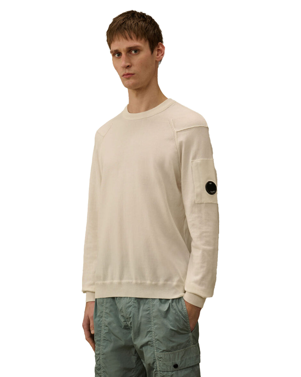 Maglione Uomo CP Company Cotton Sea Island Crewneck Lens Knit Frozen Dew Beige