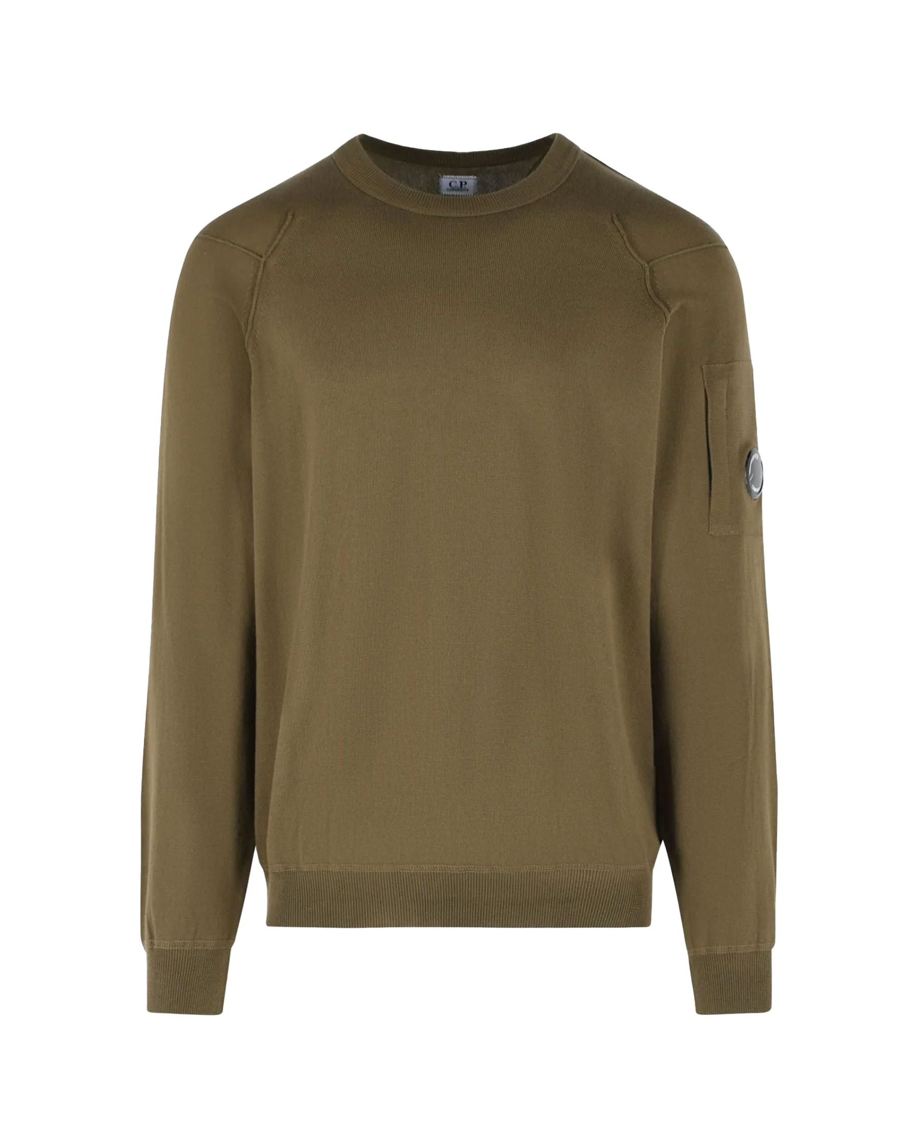 CP Company Men's Sweater Cotton Sea Island Crewneck Lens Knit Ivy Green