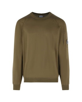 CP Company Men's Sweater Cotton Sea Island Crewneck Lens Knit Ivy Green