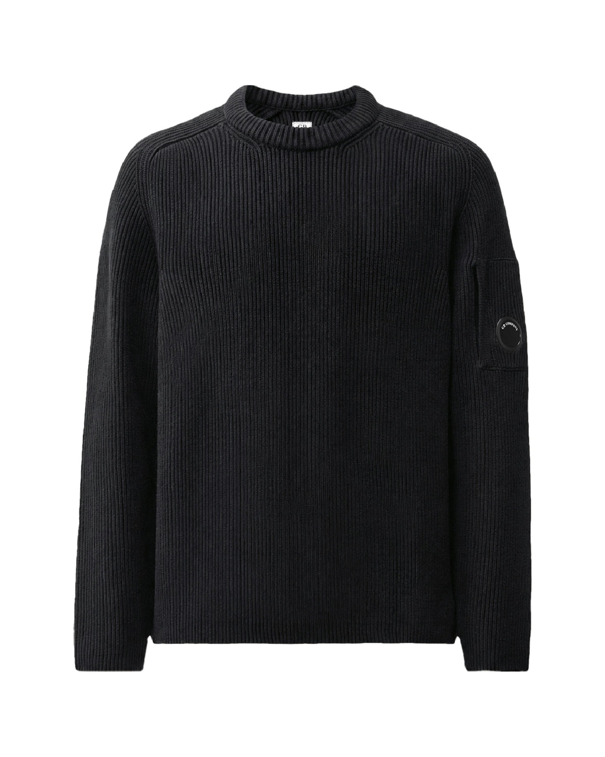 Maglione Uomo CP Company Full Rib Cotton Crewneck Lens Sweater Nero