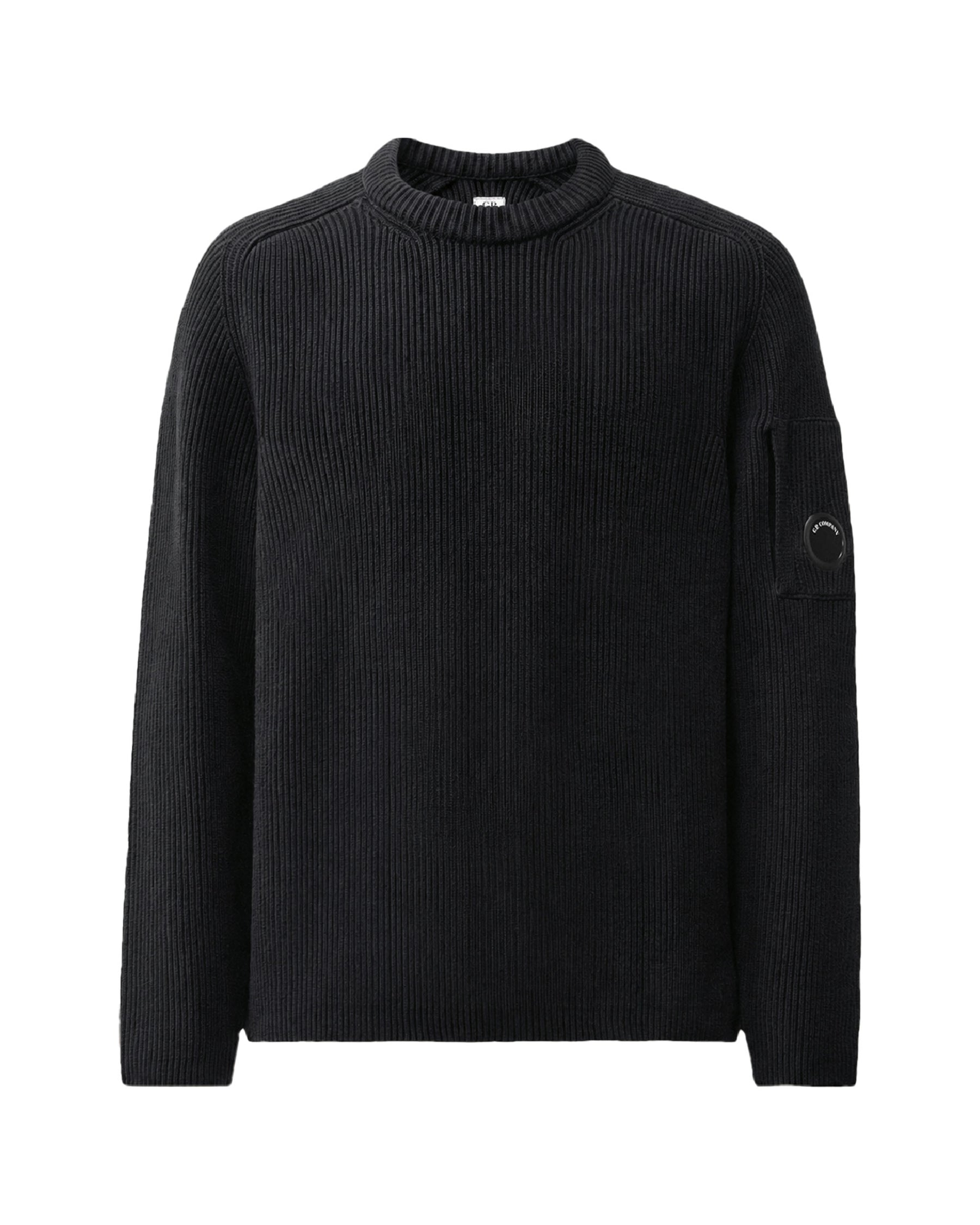 Maglione Uomo CP Company Full Rib Cotton Crewneck Lens Sweater Nero
