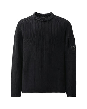 Maglione Uomo CP Company Full Rib Cotton Crewneck Lens Sweater Nero