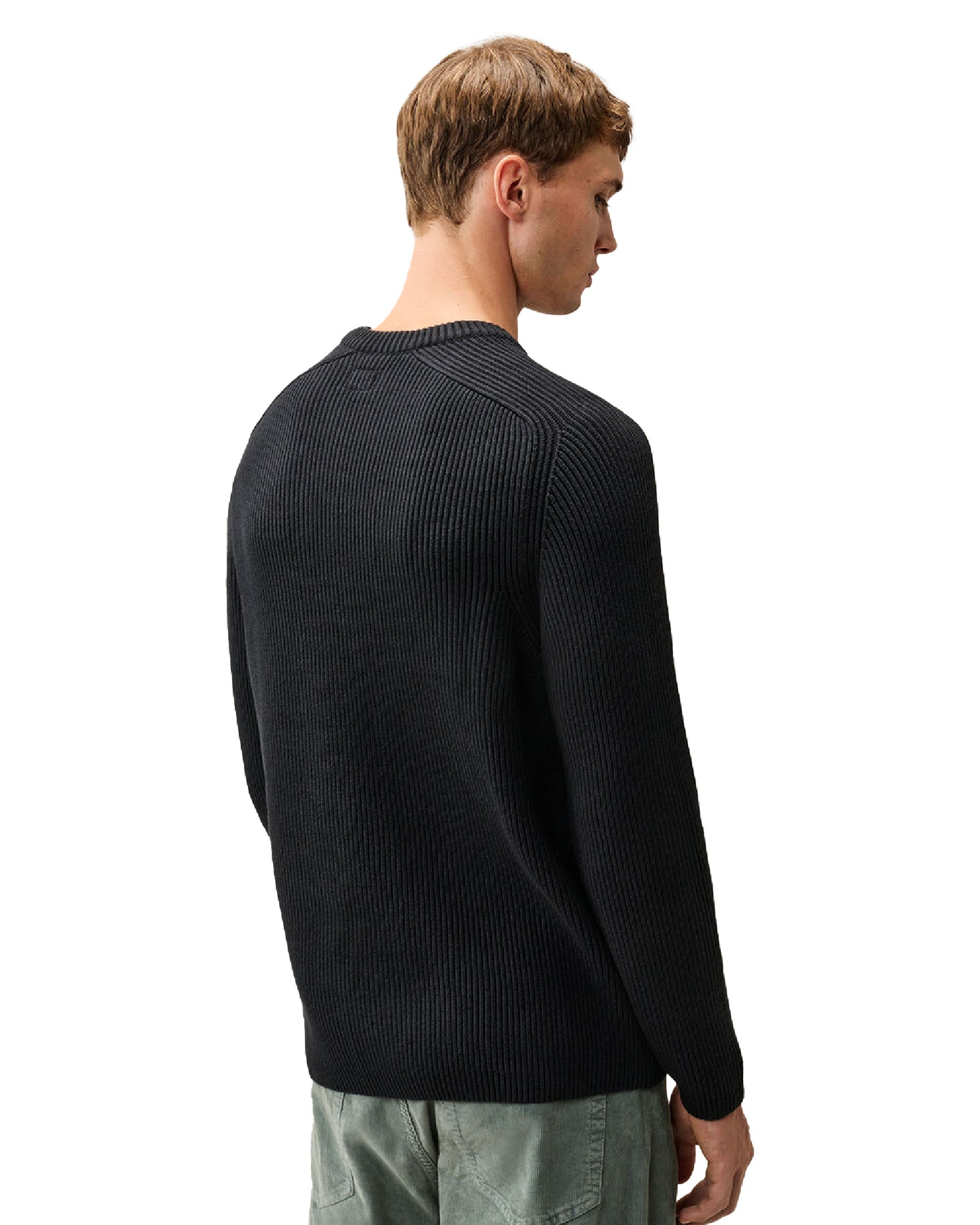 Maglione Uomo CP Company Full Rib Cotton Crewneck Lens Sweater Nero